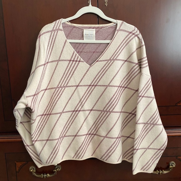 Part Two Oversized Plaid Checkered Cotton Blend V-Neck Sweater - Picture 1 of 7